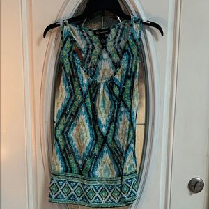 INC International Concepts Teal and White Sleeveless Top